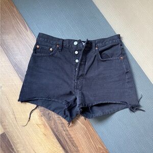 Re/Done Black Distressed Jean Shorts